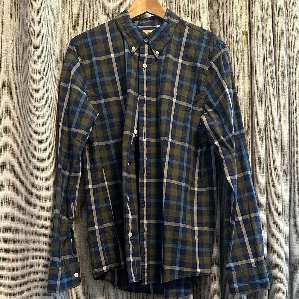 Jack Spade Blue and Green Plaid Button-Down Shirt